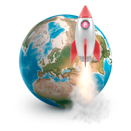 Rocket soaring above the earth, symbolizing exploration and innovation