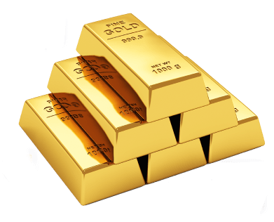 透明な背景に金バーがあります。輝く価値あるこれらのバーは、富と繁栄を表しています