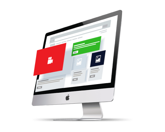 赤と緑の画面が表示されたコンピューターモニター。