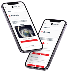 マーケティングハブインターフェースが表示された2つのスマートフォン。