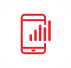 棒グラフを表示する赤い電話のアイコン、データや統計を表しています。